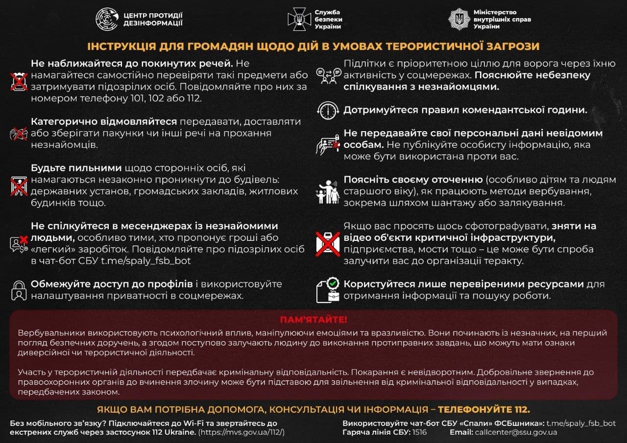 Інструкція для громадян щодо дій в умовах терористичної загрози